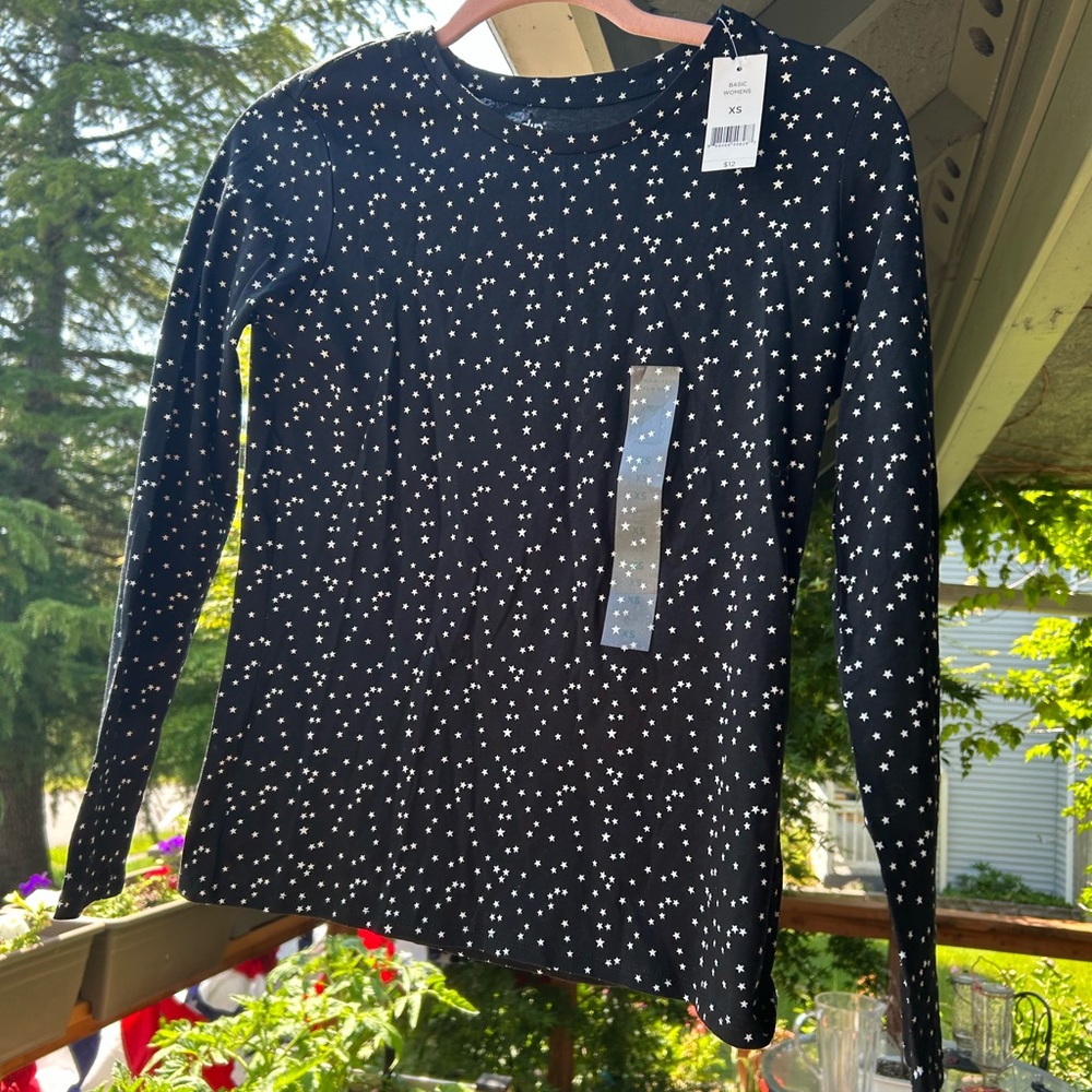 NWT black Long Sleeved Top With White Stars